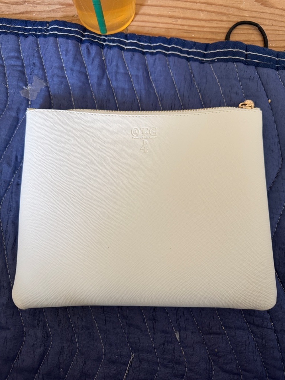 OTG White Saffiano Zip Pouch